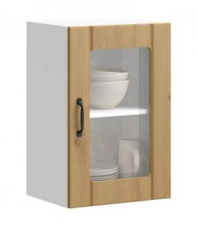 vidaXL Kitchen Wall Cabinet with Glass Door Lucca Artisan Oak — Size: 40 x 31 x 60 cm, Model: 1x wall glass cabinet (1 door)
