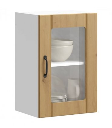 vidaXL Kitchen Wall Cabinet with Glass Door Lucca Artisan Oak — Size: 40 x 31 x 60 cm, Model: 1x wall glass cabinet (1 door)