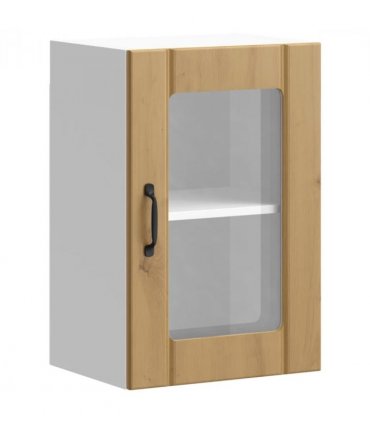 vidaXL Kitchen Wall Cabinet with Glass Door Lucca Artisan Oak — Size: 40 x 31 x 60 cm, Model: 1x wall glass cabinet (1 door)