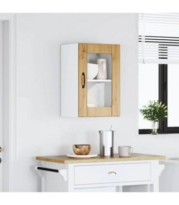 vidaXL Kitchen Wall Cabinet with Glass Door Lucca Artisan Oak — Size: 40 x 31 x 60 cm, Model: 1x wall glass cabinet (1 door)
