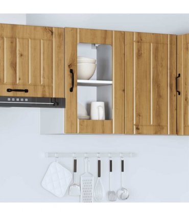 vidaXL Kitchen Wall Cabinet with Glass Door Lucca Artisan Oak — Size: 40 x 31 x 60 cm, Model: 1x wall glass cabinet (1 door)