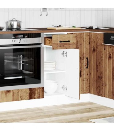 vidaXL Kitchen Base Cabinet Lucca Old Wood Engineered Wood — Size: 30 x 46 x 81.5 cm, Model: 1x bottom cabinet (1 door 1 drawer)
