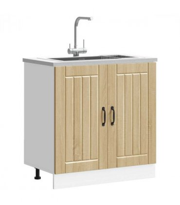 vidaXL Sink Base Cabinet Lucca Sonoma Oak Engineered Wood — Size: 80 x 46 x 81.5 cm, Model: 1x bottom cabinet (2 doors)
