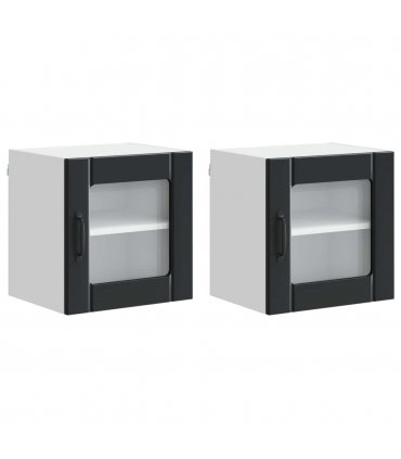 vidaXL Wall Glass Cabinet LUCCA 2 pcs Black 40 x 31 x 40 cm — Model: 2x wall glass cabinet (1 door)