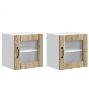 vidaXL Wall Glass Cabinet LUCCA 2 pcs Sonoma Oak 40 x 31 x 40 cm — Model: 2x wall glass cabinet (1 door)