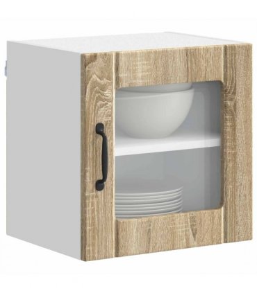 vidaXL Wall Glass Cabinet LUCCA 2 pcs Sonoma Oak 40 x 31 x 40 cm — Model: 2x wall glass cabinet (1 door)