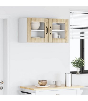 vidaXL Wall Glass Cabinet LUCCA 2 pcs Sonoma Oak 40 x 31 x 40 cm — Model: 2x wall glass cabinet (1 door)