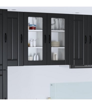 vidaXL Wall Glass Cabinet LUCCA 2 pcs Black 40 x 31 x 80 cm — Model: 2x wall glass cabinet (1 door)