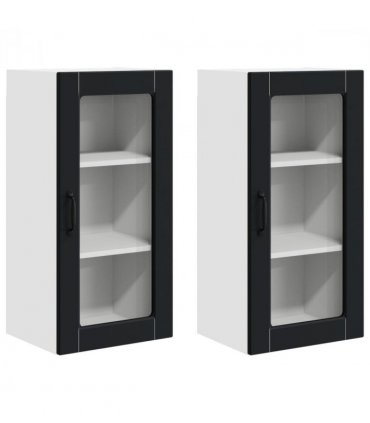 vidaXL Wall Glass Cabinet LUCCA 2 pcs Black 40 x 31 x 80 cm — Model: 2x wall glass cabinet (1 door)