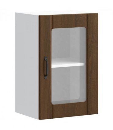 vidaXL Kitchen Wall Cabinet with Glass Door Lucca Brown Oak — Size: 40 x 31 x 60 cm, Model: 1x wall glass cabinet (1 door)