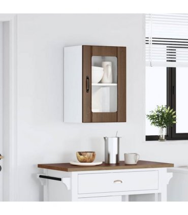 vidaXL Kitchen Wall Cabinet with Glass Door Lucca Brown Oak — Size: 40 x 31 x 60 cm, Model: 1x wall glass cabinet (1 door)