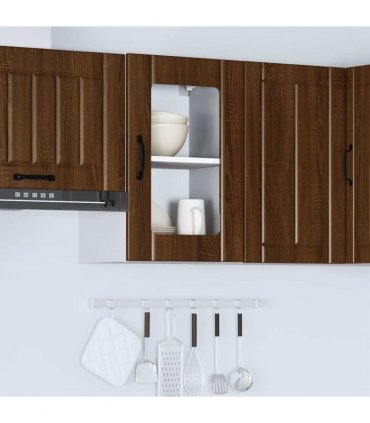 vidaXL Kitchen Wall Cabinet with Glass Door Lucca Brown Oak — Size: 40 x 31 x 60 cm, Model: 1x wall glass cabinet (1 door)