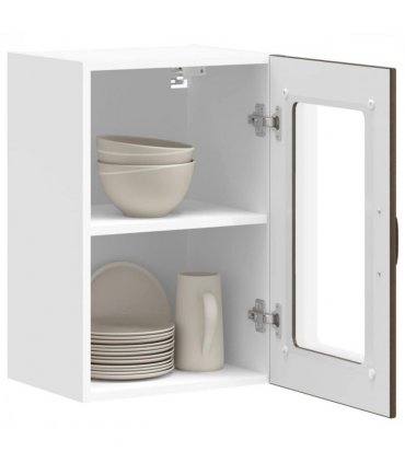 vidaXL Kitchen Wall Cabinet with Glass Door Lucca Brown Oak — Size: 40 x 31 x 60 cm, Model: 1x wall glass cabinet (1 door)
