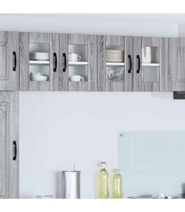 vidaXL Wall Glass Cabinet LUCCA 2 pcs Grey Sonoma 60 x 31 x 40 cm — Model: 2x wall glass cabinet (2 doors)