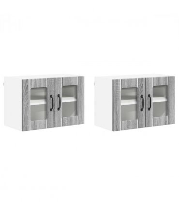 vidaXL Wall Glass Cabinet LUCCA 2 pcs Grey Sonoma 60 x 31 x 40 cm — Model: 2x wall glass cabinet (2 doors)