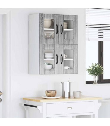vidaXL Wall Glass Cabinet LUCCA 2 pcs Grey Sonoma 60 x 31 x 40 cm — Model: 2x wall glass cabinet (2 doors)