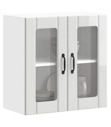 vidaXL Kitchen Wall Cabinet with Glass Door Lucca High Gloss Whi — Size: 60 x 31 x 60 cm, Model: 1x wall glass cabinet (2 doors)