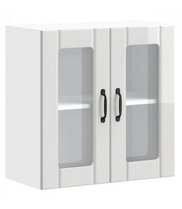 vidaXL Kitchen Wall Cabinet with Glass Door Lucca High Gloss Whi — Size: 60 x 31 x 60 cm, Model: 1x wall glass cabinet (2 doors)