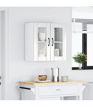 vidaXL Kitchen Wall Cabinet with Glass Door Lucca High Gloss Whi — Size: 60 x 31 x 60 cm, Model: 1x wall glass cabinet (2 doors)