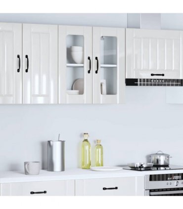 vidaXL Kitchen Wall Cabinet with Glass Door Lucca High Gloss Whi — Size: 60 x 31 x 60 cm, Model: 1x wall glass cabinet (2 doors)