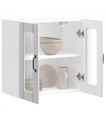 vidaXL Kitchen Wall Cabinet with Glass Door Lucca High Gloss Whi — Size: 60 x 31 x 60 cm, Model: 1x wall glass cabinet (2 doors)