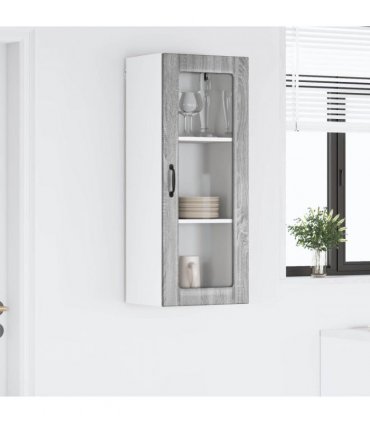 vidaXL Wall Glass Cabinet LUCCA Grey Sonoma 40 x 31 x 100 cm — Model: 1x wall glass cabinet (1 door)