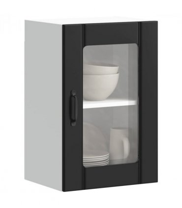 vidaXL Kitchen Wall Cabinet with Glass Door Lucca Black — Size: 40 x 31 x 60 cm, Model: 1x wall glass cabinet (1 door)
