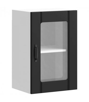 vidaXL Kitchen Wall Cabinet with Glass Door Lucca Black — Size: 40 x 31 x 60 cm, Model: 1x wall glass cabinet (1 door)