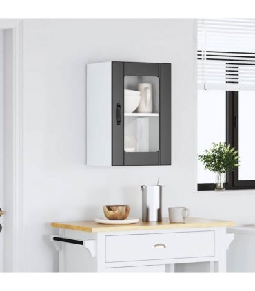vidaXL Kitchen Wall Cabinet with Glass Door Lucca Black — Size: 40 x 31 x 60 cm, Model: 1x wall glass cabinet (1 door)