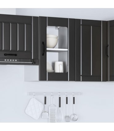 vidaXL Kitchen Wall Cabinet with Glass Door Lucca Black — Size: 40 x 31 x 60 cm, Model: 1x wall glass cabinet (1 door)
