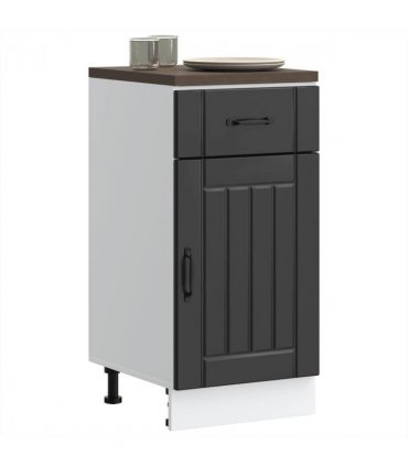 vidaXL Kitchen Base Cabinet Lucca Black Engineered Wood — Size: 40 x 46 x 81.5 cm, Model: 1x bottom cabinet (1 door 1 drawer)