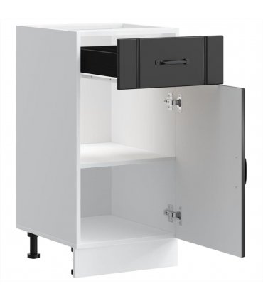 vidaXL Kitchen Base Cabinet Lucca Black Engineered Wood — Size: 40 x 46 x 81.5 cm, Model: 1x bottom cabinet (1 door 1 drawer)