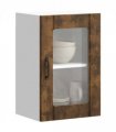 vidaXL Kitchen Wall Cabinet with Glass Door Lucca Smoked Oak — Size: 40 x 31 x 60 cm, Model: 1x wall glass cabinet (1 door)