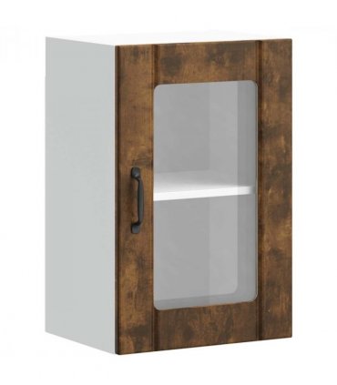 vidaXL Kitchen Wall Cabinet with Glass Door Lucca Smoked Oak — Size: 40 x 31 x 60 cm, Model: 1x wall glass cabinet (1 door)