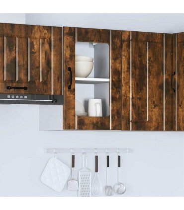 vidaXL Kitchen Wall Cabinet with Glass Door Lucca Smoked Oak — Size: 40 x 31 x 60 cm, Model: 1x wall glass cabinet (1 door)