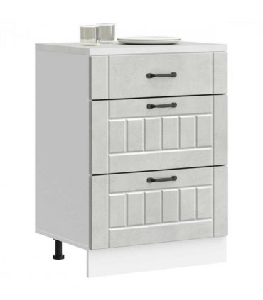vidaXL Kitchen Base Cabinet Lucca Concrete Grey Engineered Wood — Size: 60 x 46 x 81.5 cm, Model: 1x bottom cabinet (3 drawers)