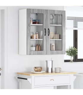 vidaXL Wall Glass Cabinet LUCCA 2 pcs Grey Sonoma 40 x 31 x 80 cm — Model: 2x wall glass cabinet (1 door)