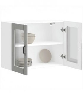 vidaXL Kitchen Wall Cabinet with Glass Door Lucca Concrete Grey — Size: 80 x 31 x 60 cm, Model: 1x wall glass cabinet (2 doors)