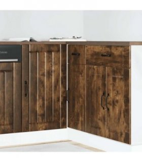 vidaXL Kitchen Base Cabinet Lucca Smoked Oak Engineered Wood — Size: 86 x 46 x 81.5 cm, Model: 1x corner bottom cabinet (1 door)