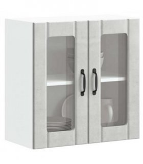 vidaXL Kitchen Wall Cabinet with Glass Door Lucca Concrete Grey — Size: 60 x 31 x 60 cm, Model: 1x wall glass cabinet (2 doors)