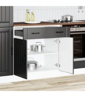 vidaXL Kitchen Base Cabinet Lucca Black Engineered Wood — Size: 80 x 46 x 81.5 cm, Model: 1x bottom cabinet (2 doors 1 drawer)