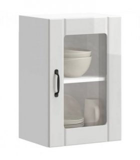 vidaXL Kitchen Wall Cabinet with Glass Door Lucca High Gloss Whit — Size: 40 x 31 x 60 cm, Model: 1x wall glass cabinet (1 door)
