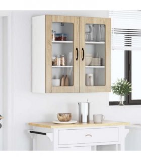 vidaXL Wall Glass Cabinet LUCCA 2 pcs Sonoma Oak 40 x 31 x 80 cm — Model: 2x wall glass cabinet (1 door)
