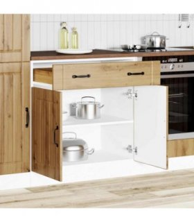 vidaXL Kitchen Base Cabinet Lucca Artisan Oak Engineered — Size: 80 x 46 x 81.5 cm, Model: 1x bottom cabinet (2 doors 1 drawer)