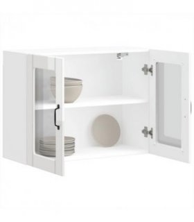 vidaXL Kitchen Wall Cabinet with Glass Door Lucca High Gloss Whi — Size: 80 x 31 x 60 cm, Model: 1x wall glass cabinet (2 doors)