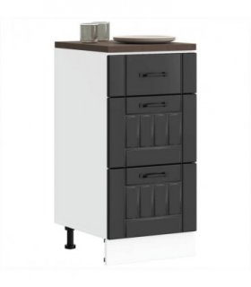 vidaXL Kitchen Base Cabinet "Lucca" Black Engineered Wood — Size: 40 x 46 x 81.5 cm, Model: 1x bottom cabinet (3 drawers)