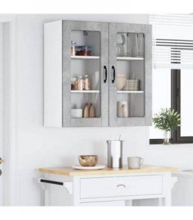 vidaXL Wall Glass Cabinet LUCCA 2 pcs Concrete Grey 40 x 31 x 80 cm — Model: 2x wall glass cabinet (1 door)