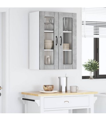 vidaXL Wall Glass Cabinet LUCCA Concrete Grey 60 x 31 x 80 cm — Model: 1x wall glass cabinet (2 doors)
