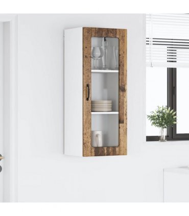 vidaXL Wall Glass Cabinet LUCCA Old Wood 40 x 31 x 100 cm — Model: 1x wall glass cabinet (1 door)