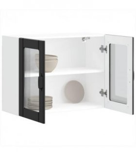vidaXL Kitchen Wall Cabinet with Glass Door Lucca Black Engineer — Size: 80 x 31 x 60 cm, Model: 1x wall glass cabinet (2 doors)